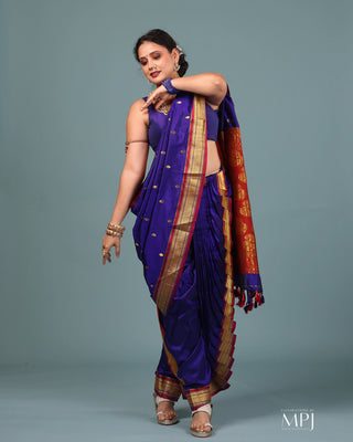 Pure-Silk Purple Pre-Stiched Nauwari Paithani Border Saree and Stitched Blouse