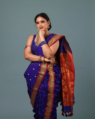 Pure-Silk Purple Pre-Stiched Nauwari Paithani Border Saree and Stitched Blouse