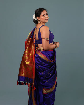 Pure-Silk Purple Pre-Stiched Nauwari Paithani Border Saree and Stitched Blouse