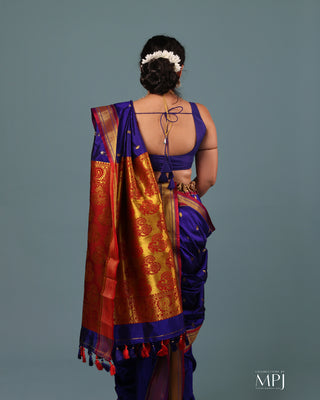 Pure-Silk Purple Pre-Stiched Nauwari Paithani Border Saree and Stitched Blouse