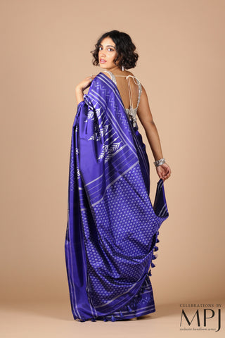 Indigo Blue Handloom Silk Single Ikkat Pochampally Saree