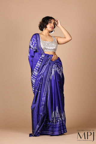 Indigo Blue Handloom Silk Single Ikkat Pochampally Saree