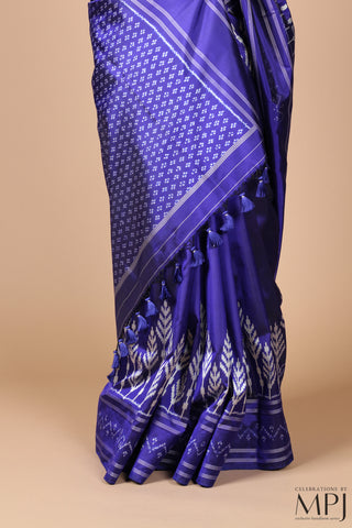 Indigo Blue Handloom Silk Single Ikkat Pochampally Saree