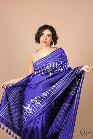 Indigo Blue Handloom Silk Single Ikkat Pochampally Saree