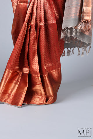 Copper Rust Brocade Handloom Pure Silk Kanjivaram