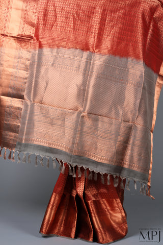 Copper Rust Brocade Handloom Pure Silk Kanjivaram