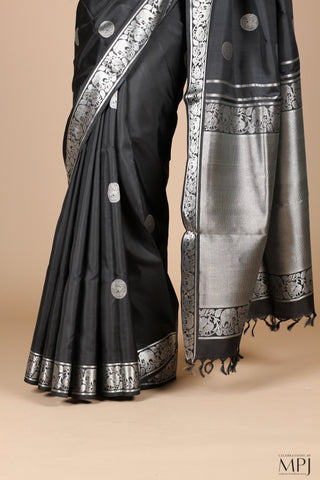 Black Silver Handloom Pure Silk Traditional Kanjivaram