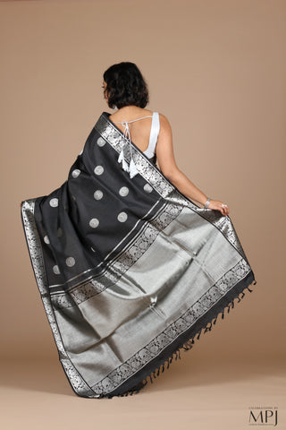 Black Silver Handloom Pure Silk Traditional Kanjivaram