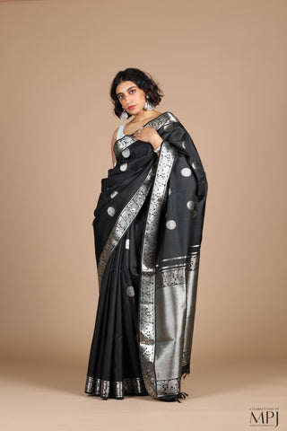 Black Silver Handloom Pure Silk Traditional Kanjivaram