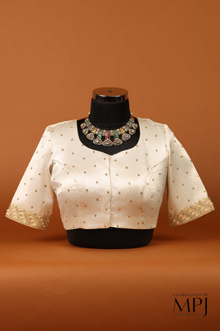 Ivory Modal Silk V-Neck Blouse with Sleeves