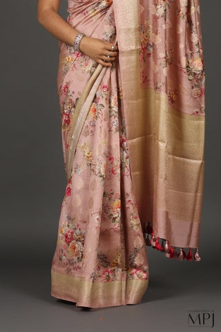 Blush Pink Printed Chiniya Silk Banarasi