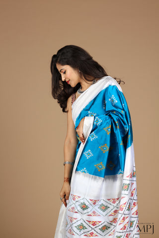 Cobalt Blue Handloom Silk Single Ikkat Pochampally Saree with Stitched Blouse