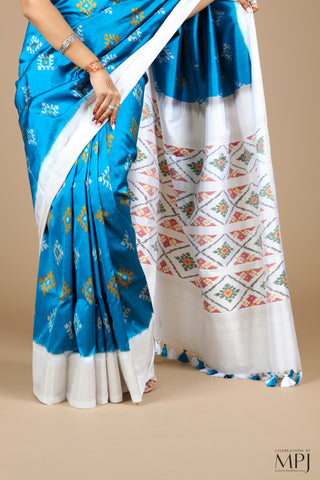 Cobalt Blue Handloom Silk Single Ikkat Pochampally Saree with Stitched Blouse