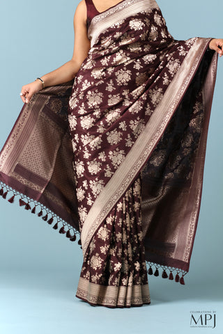 Coffee Brown Jaal Pure Katan Silk Banarasi Saree