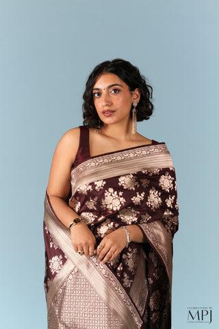 Coffee Brown Jaal Pure Katan Silk Banarasi Saree