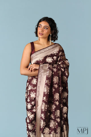 Coffee Brown Jaal Pure Katan Silk Banarasi Saree