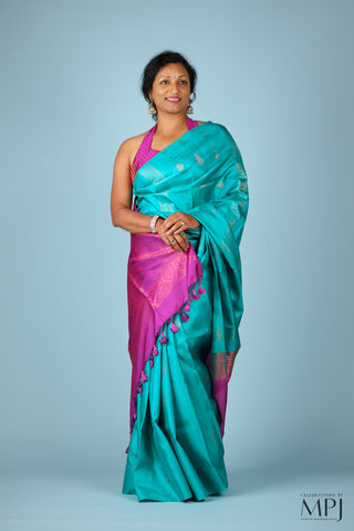 Cyan Blue Magenta Soft Silk Kanjivaram