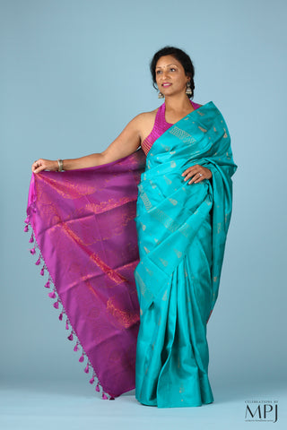 Cyan Blue Magenta Soft Silk Kanjivaram