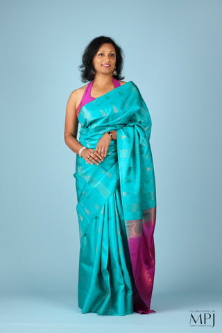 Cyan Blue Magenta Soft Silk Kanjivaram