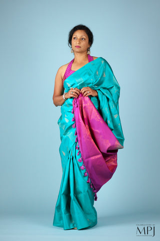 Cyan Blue Magenta Soft Silk Kanjivaram