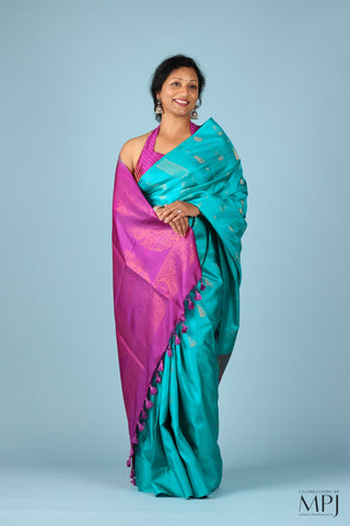 Cyan Blue Magenta Soft Silk Kanjivaram