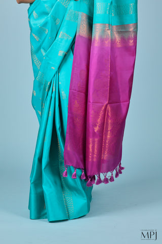 Cyan Blue Magenta Soft Silk Kanjivaram