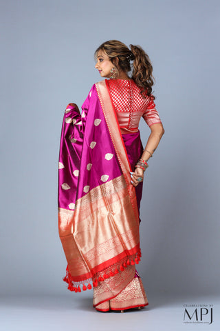 Deep Magenta Pink Handloom Katan Silk Kadhua Banarasi