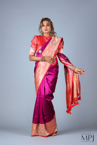 Deep Magenta Pink Handloom Katan Silk Kadhua Banarasi