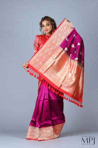 Deep Magenta Pink Handloom Katan Silk Kadhua Banarasi