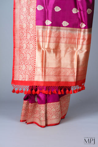 Deep Magenta Pink Handloom Katan Silk Kadhua Banarasi
