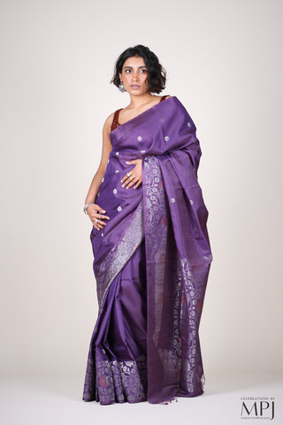 Deep Lavender Kanjivaram Soft Silk Saree with Stitched Blouse