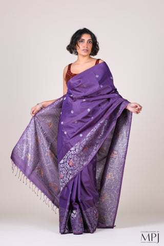 Deep Lavender Kanjivaram Soft Silk Saree with Stitched Blouse