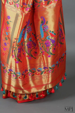 Peacock Blue Pure Silk Kadiyal Paithani Saree