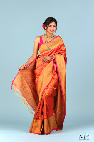 Rose Pink Brocade Handloom Silk Gadwal Saree