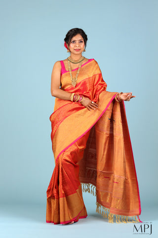 Rose Pink Brocade Handloom Silk Gadwal Saree