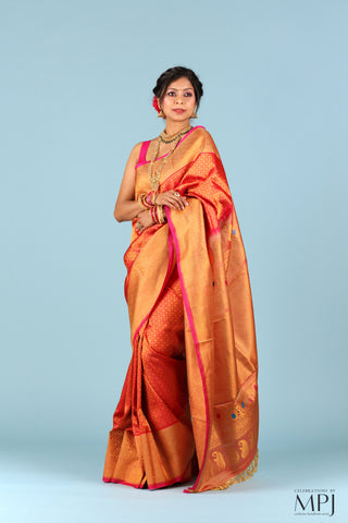 Rose Pink Brocade Handloom Silk Gadwal Saree