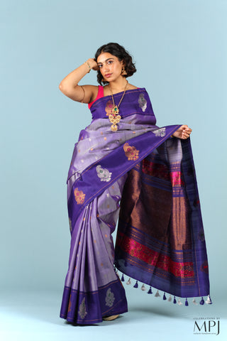 Lavender Purple Handloom Silk Designer Gadwal Saree