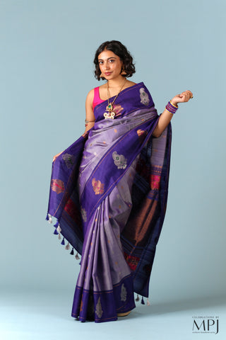 Lavender Purple Handloom Silk Designer Gadwal Saree