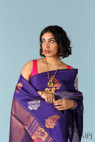 Lavender Purple Handloom Silk Designer Gadwal Saree