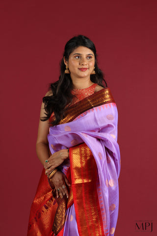 Lavender Ganga-Jamuna Handloom Silk Gadwal Saree