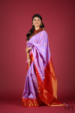 Lavender Ganga-Jamuna Handloom Silk Gadwal Saree