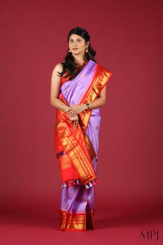 Lavender Ganga-Jamuna Handloom Silk Gadwal Saree