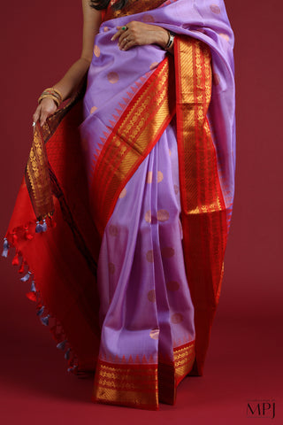 Lavender Ganga-Jamuna Handloom Silk Gadwal Saree