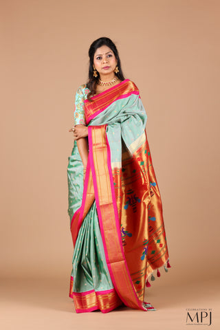 Mint Green  Pure Silk Kadiyal Paithani Saree