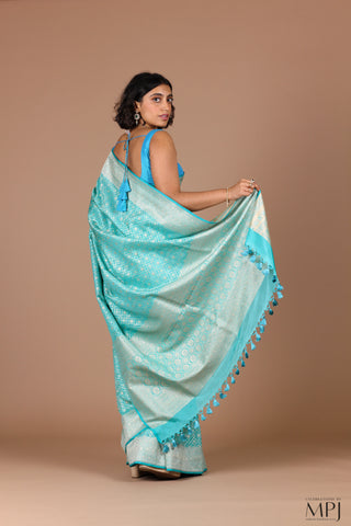 Light Turquoise Handloom Crepe Silk Brocade Banarasi