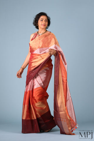 Orange Color Block Tissue Silk Chanderi