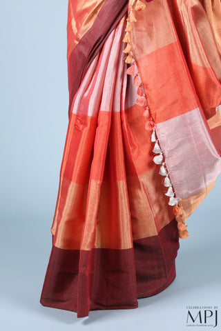 Orange Color Block Tissue Silk Chanderi