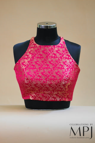 Barbie Pink Brocade Satin Silk Incut Blouse