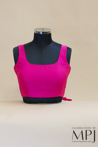 Fuchsia Pink Plain Sleeveless Silk Blouse