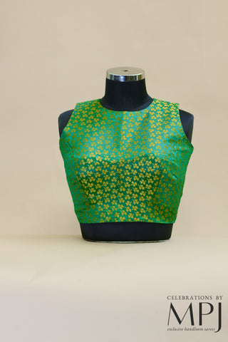 Grass Green Satin Brocade Sleeveless Blouse